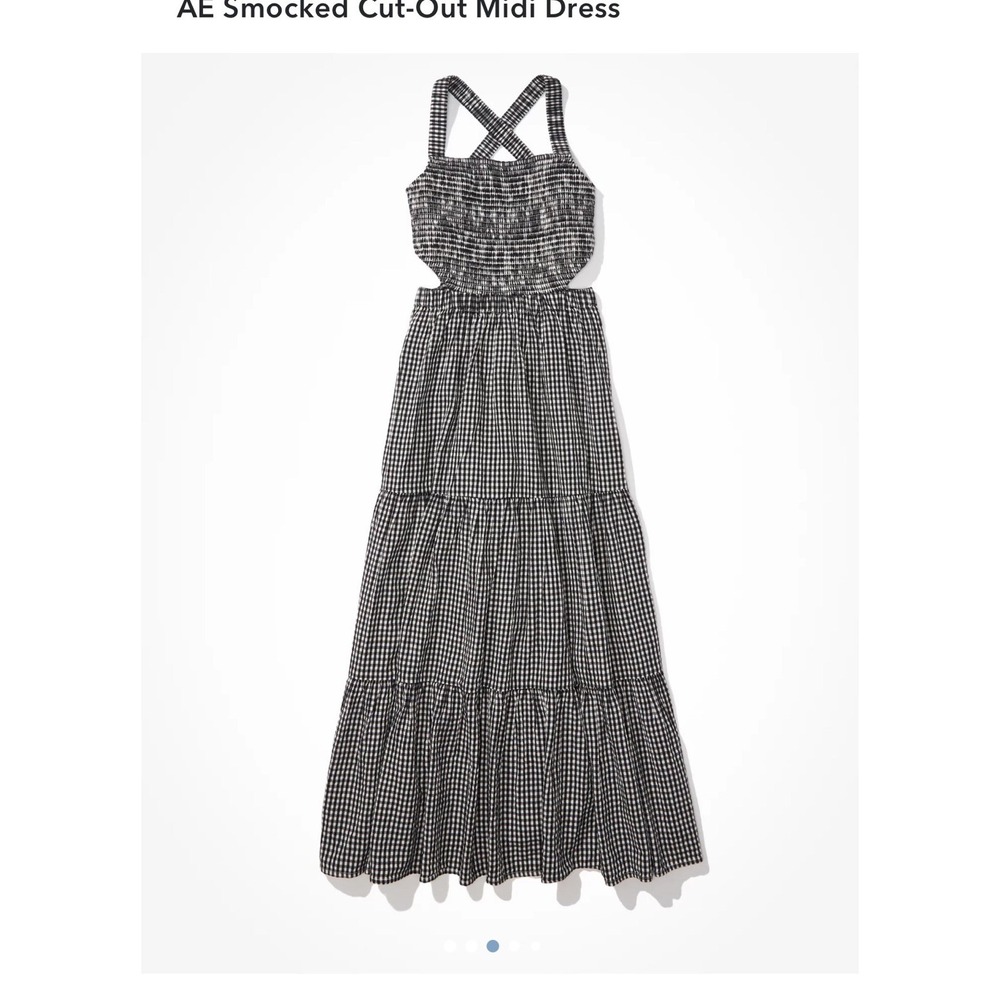 American Eagle Outfitters Black and White Gingham Maxi Dress Cottagecore XL